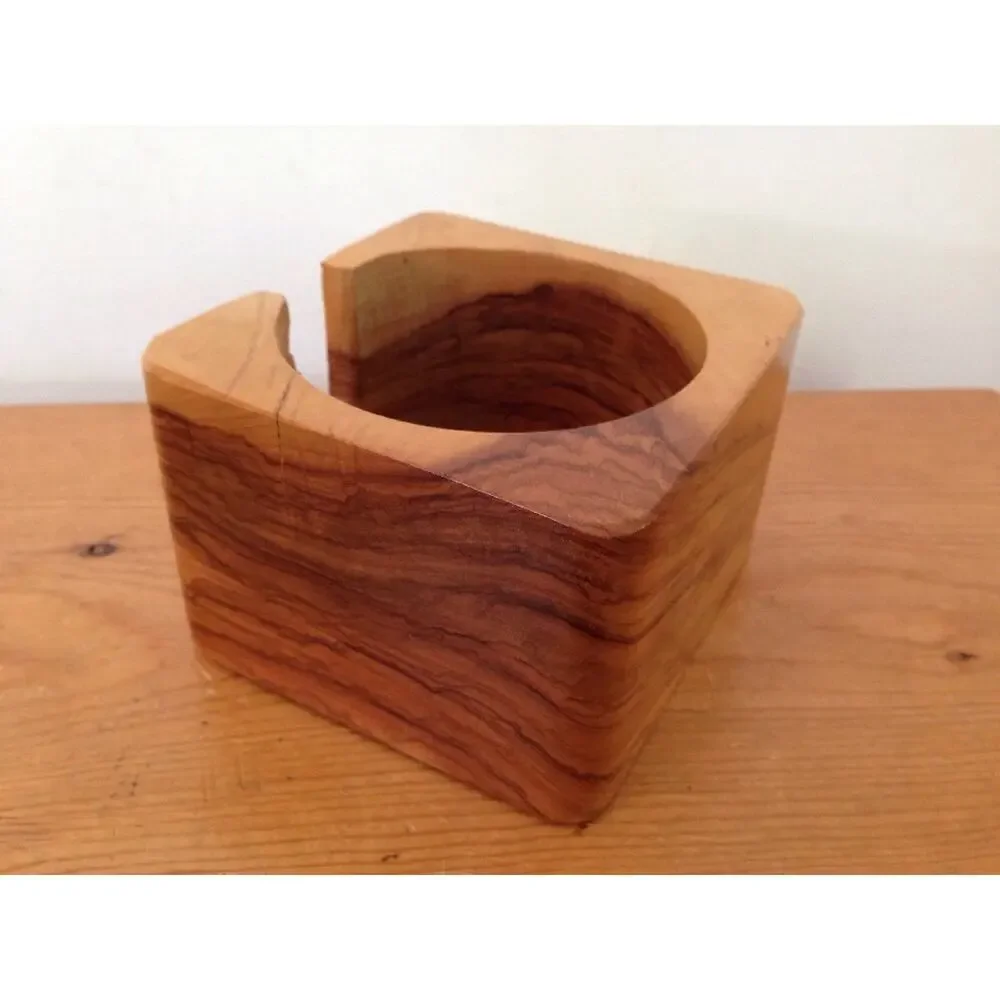 Set of 4 Natural Finish Wooden Coasters w Solid Hardwood Housing Holder